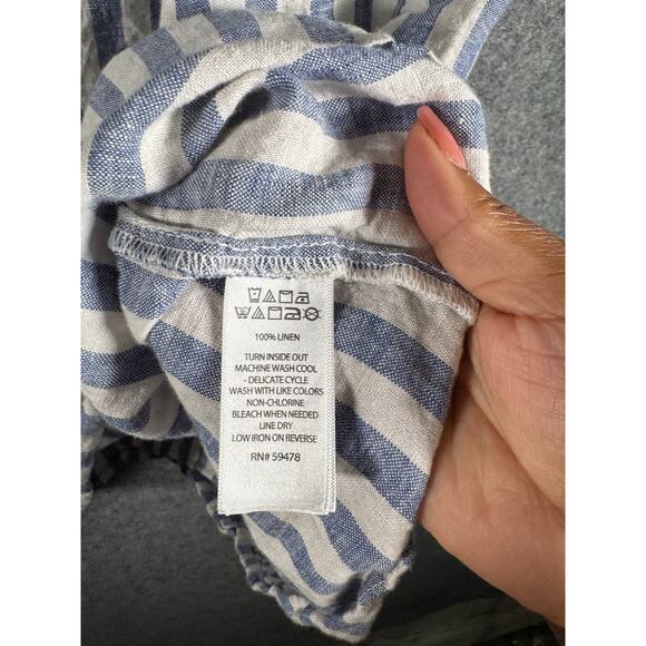 Cynthia Rowley Dress Women XS Blue‎ Striped Off The Shoulder Smocked Mini Linen - Picture 4 of 6